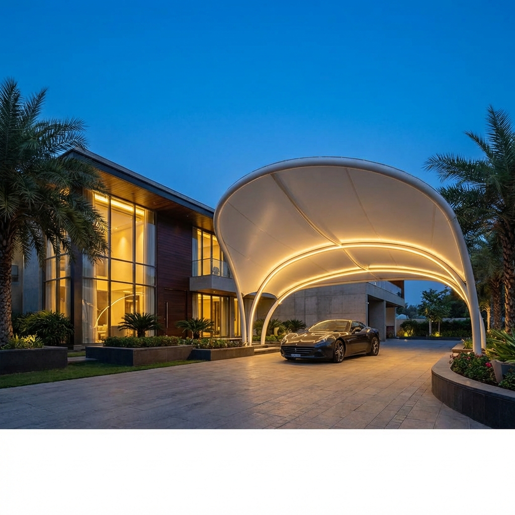 Kerala Traditional Car Porch with Clay Tiles